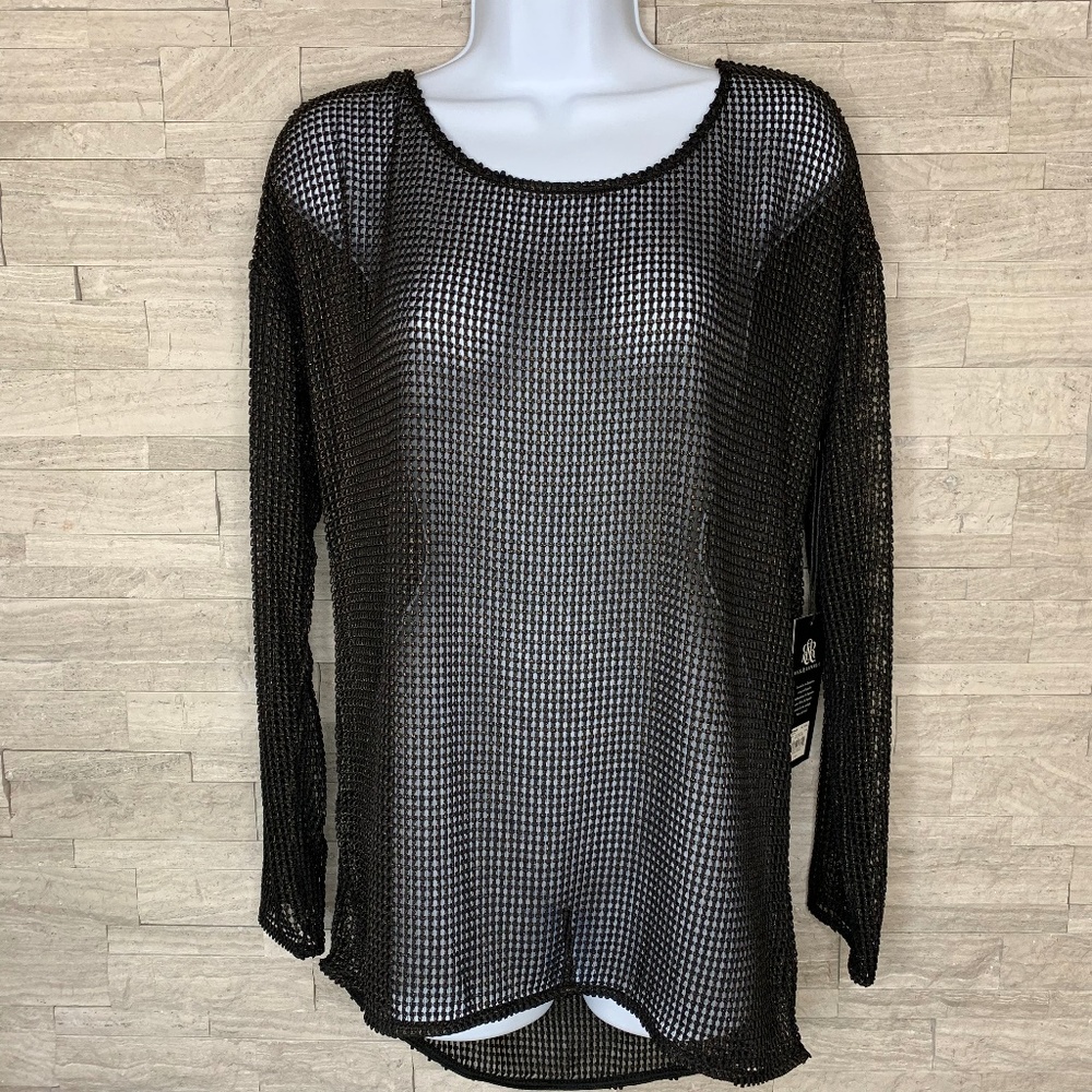 NEW Rock & Republic black, long sleeve mesh shirt